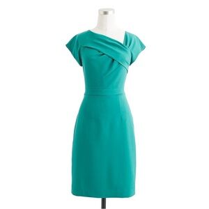 J. Crew Green Asymmetrical Pleated Sheath Dress